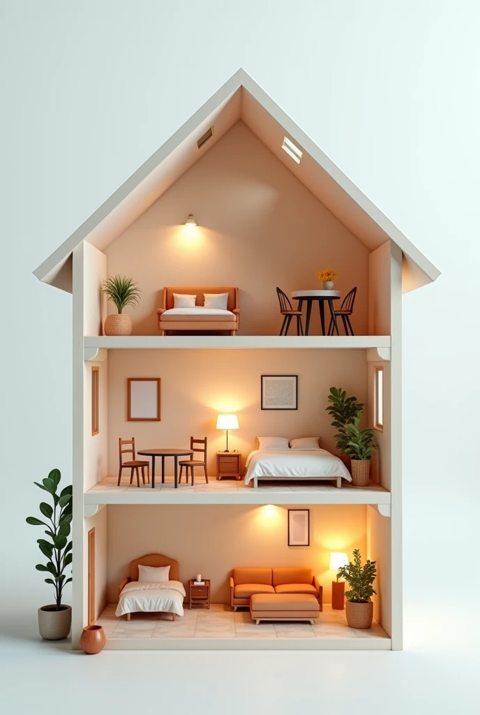 a 3D house that can be seen from the inside. The house that has three floors, the first floor , from bottom to top, a living ro...