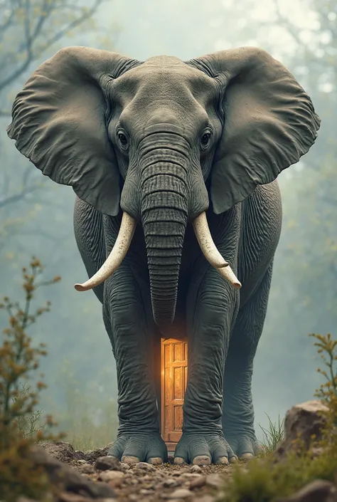 I want you to generate it for me by an elephant with a door between its legs and for the elephant to stand