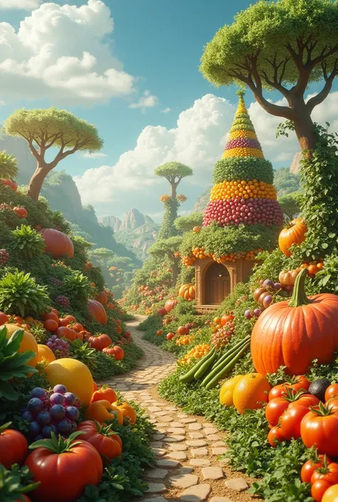 Landscape made of fruits and vegetables