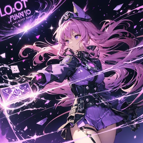 ((fantasy pink hair cat ears long hair purple eyes female cops in future SF Star Badge cop hat Chest opening lonely despair)) ...