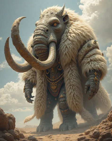 Gorgeous Alien Creature That Looks Like A Cross Between A Woolly Mammoth And A Rhino Wearing Clothes Of Fur. Graceful. Elegant. ...