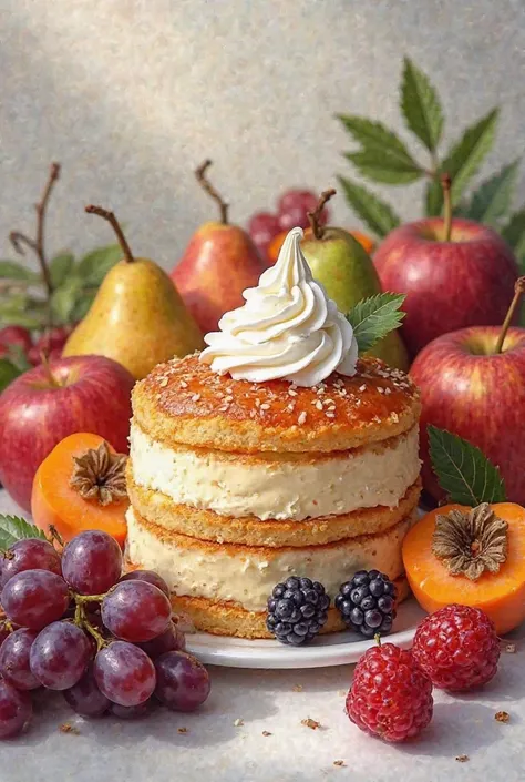 sponge cake,Grapes、persimmon、apple、pears
ribbons、 fresh cream