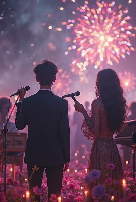 Microfoni,chitarra,pianoforte,note,Flowers and fireworks