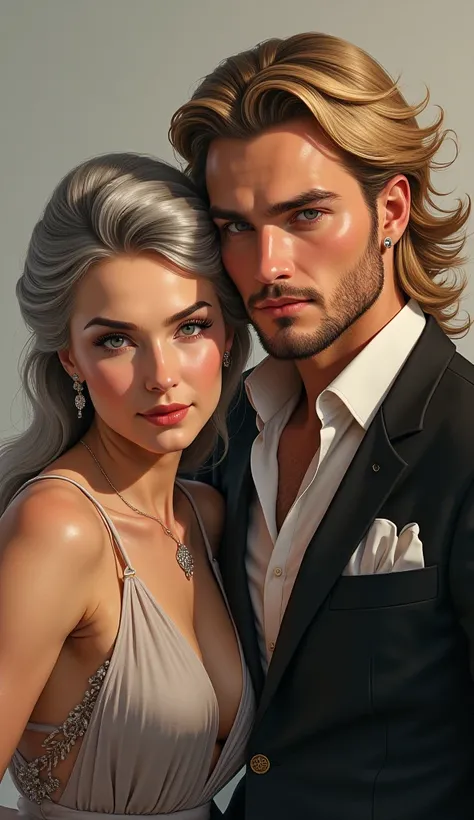 1 gray-haired woman, 1 Golden-haired man