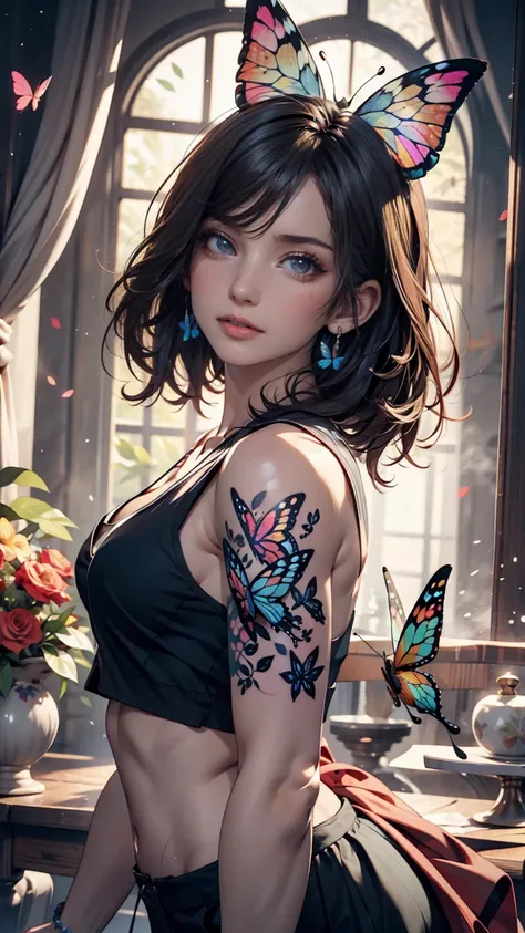 Butterfly and flower watercolor tattoo