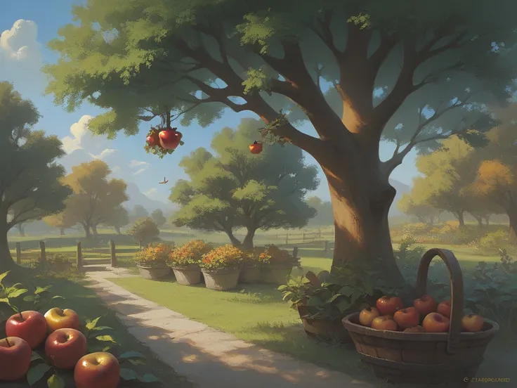  Let's go with illustration 1:
Represent the king in his garden with the golden apple trees. It shows the tranquility of the kin...