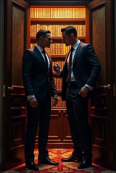 A book case with the word temptation, that an elegant and handsome mobster and a high-ranking cop come out with a gun, but that ...