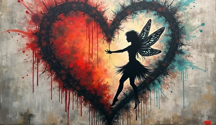 The black stripe image is half heart-shaped, the other half is of a winged fairy.,Street Art Orientation,Yinyang,The background ...