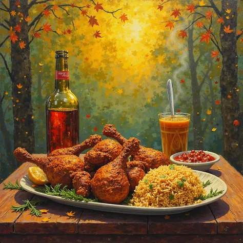 "Gambarkan. Copy the image I gave this is a combination 2 of my Malay dishes ( red cooking chicken , Fried chicken fat rice, ch...