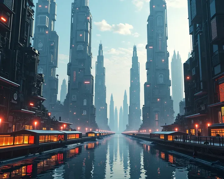 megastructures, massive futuristic cityscape, utopian cyberpunk metropolis, advanced alien architecture, colossal technological ...
