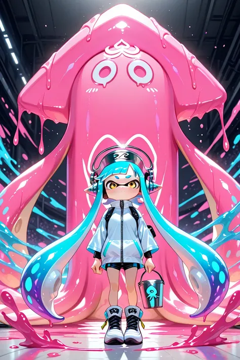 Splatoon 2 person pair picture header size pink squid light blue squid splashooter bucket cute