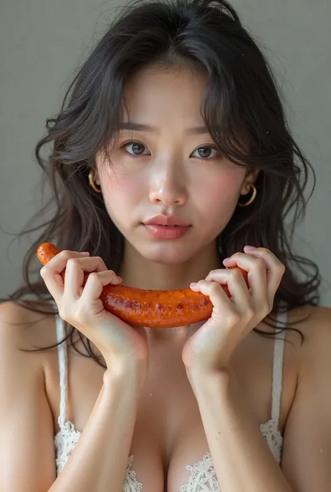 A pretty woman in her 20s in Korea. Similar to Winter by the Korean idol group ESPA. Her breasts are big. Her skin is white. Hol...