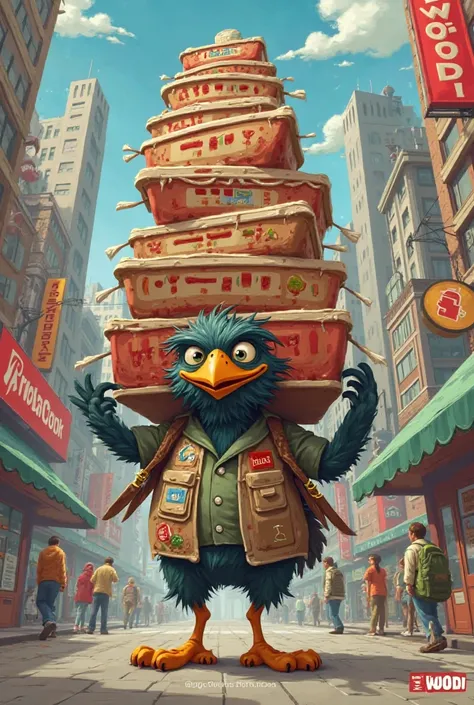 Woodi the Mad Bird as a food delivery guy