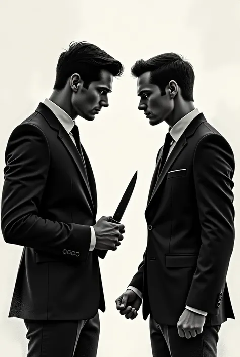 Create an image in the form of a drawing
From A Tall Man, in a black suit and a cold look, holds a sharp knife naturally, as if ...