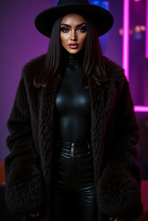 (masterpiece, best quality:1.2), 1girl, solo, woman, mid body image, (makeup:1.4), turtleneck latex outfit, zipper, highly detai...