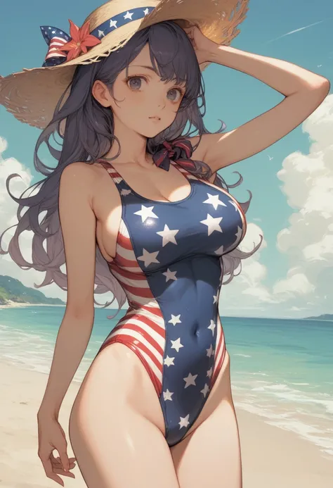 Big Breasts.shareの下からの視点.High Leg Swimsuit.American Stars and Stripes Swimsuit.share