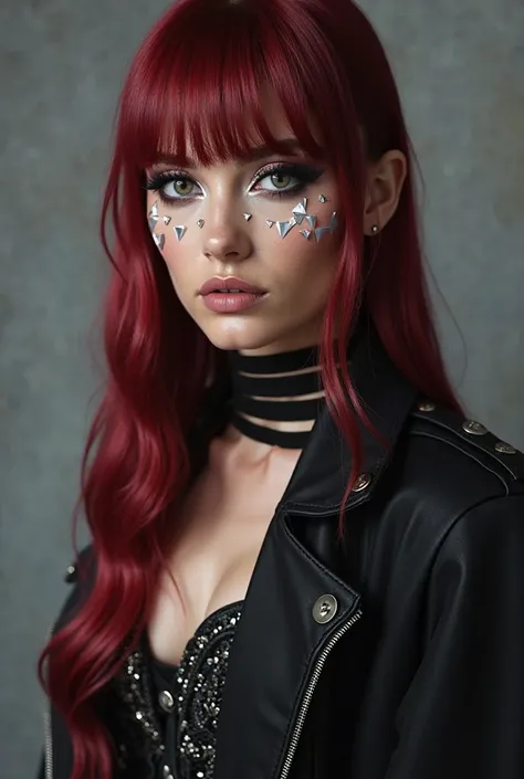 Una imagen elegante y futuristic de Karina de aespa con cabello rubio platinado, with a silky texture, that falls in layers on h...