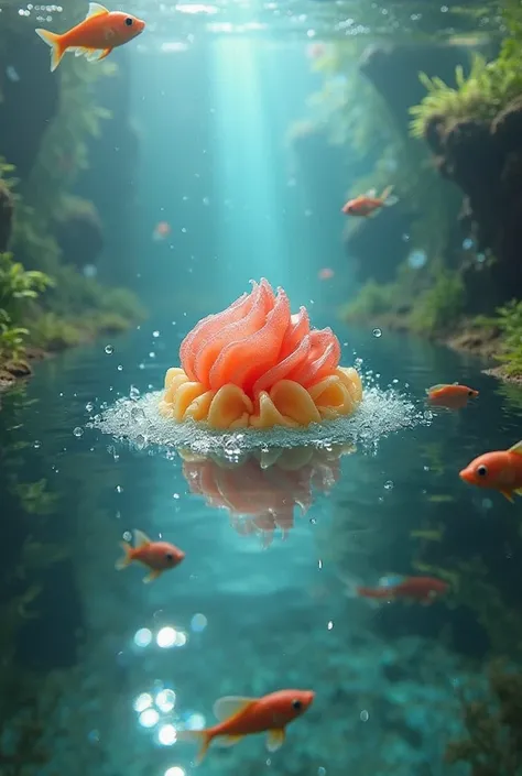 Dessert inside a fish tank (Gel , Sponge, veil )