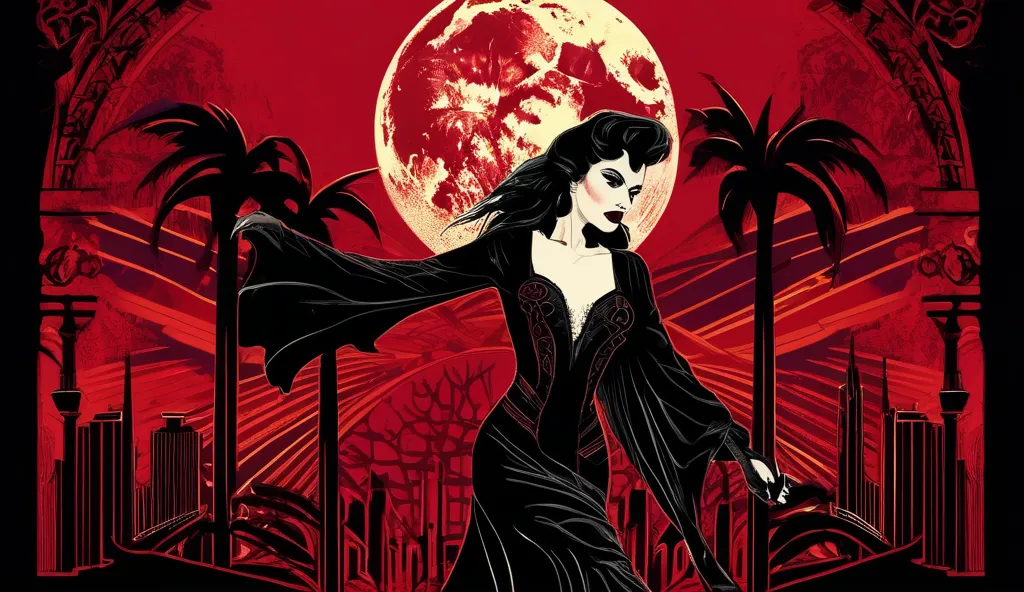 Design a gritty, vampiric concert poster in the style of Vampire: The Masquerade, set in Miami 1988. The poster advertises a cla...