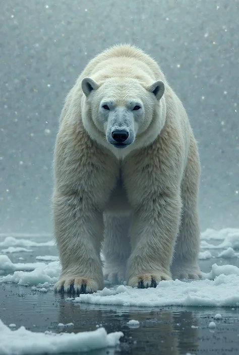 Produce an image of a polar bear hybrid with the social critique global warming