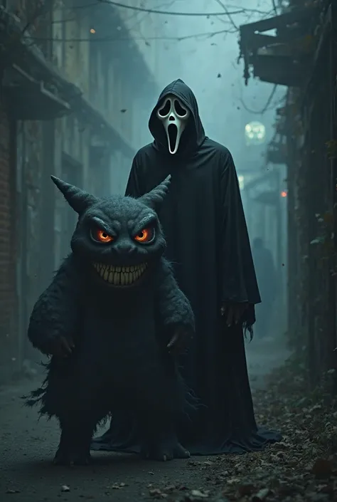 Ghost face from scream holding gengar