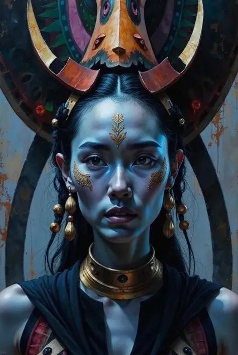 Steve McDonald Art. This is a digital painting of a woman with a striking and surreal appearance. The woman has a pale, almost e...