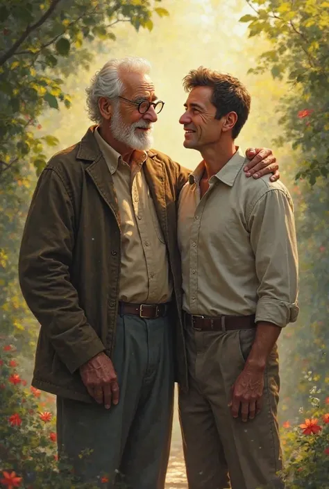Make an image of a years old father and his 30 years old son.