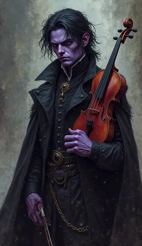 I need a ravenloft style character. Characterized as a 22-year-old male demon, with light purple skin and disheveled black hair....