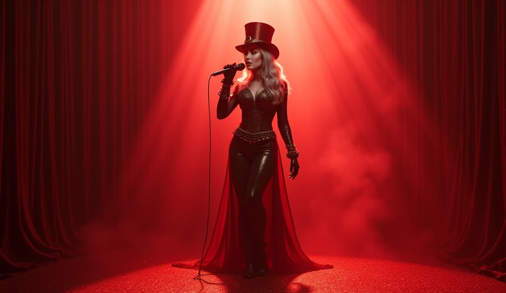 **馃帳 Prompt para Imagem: "Mystical Pop Singer with Top Cap on Red Glitter Stage"**
**馃懇馃帳 A Cantora:**
- ** a stunning blonde ...
