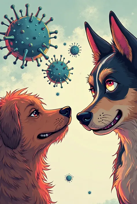 Animated illustration of cancer cells and a dog's nose reacting to them.