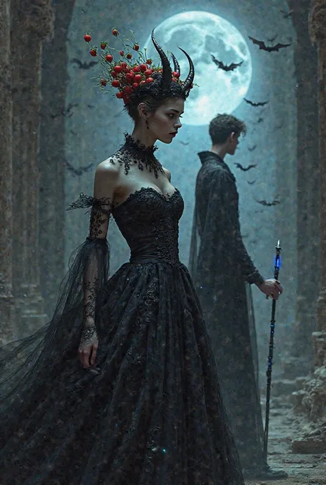 dark fantasy (dark fantasy) in the theme, decorated with gothic details reflects a digital painting. There are two characters in...