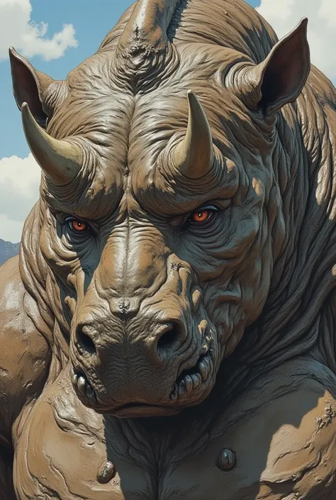 A massive, slow-moving man with skin like ancient stone and a breath heavy as mountain air. Bony ridges crown his forehead like ...