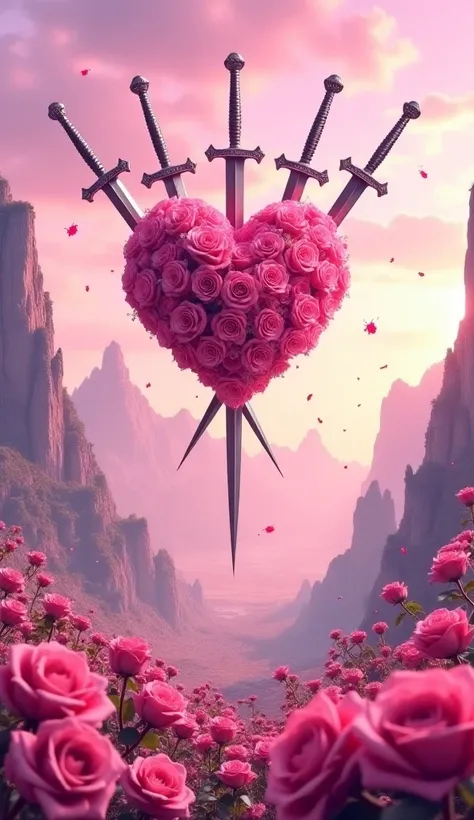 The map is made in fantasy style
The centerpiece is a magical pink rose garden, in the air a heart of pink roses piercing with...