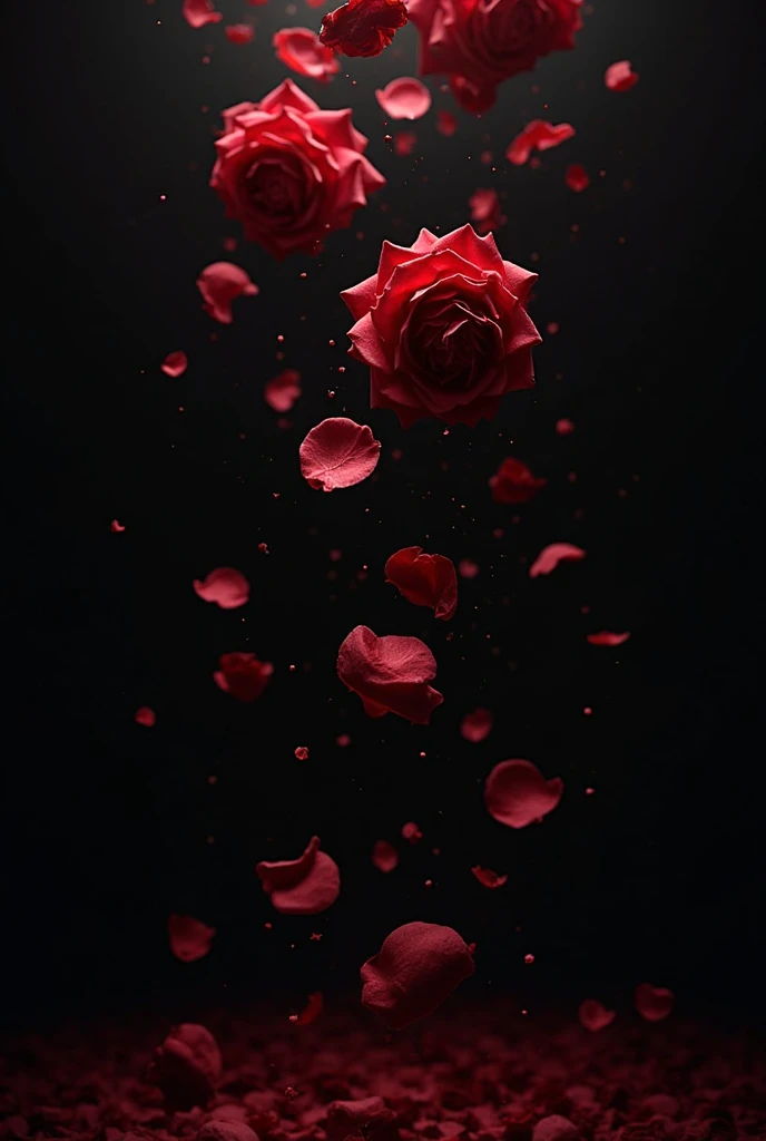 falling down roses, black background