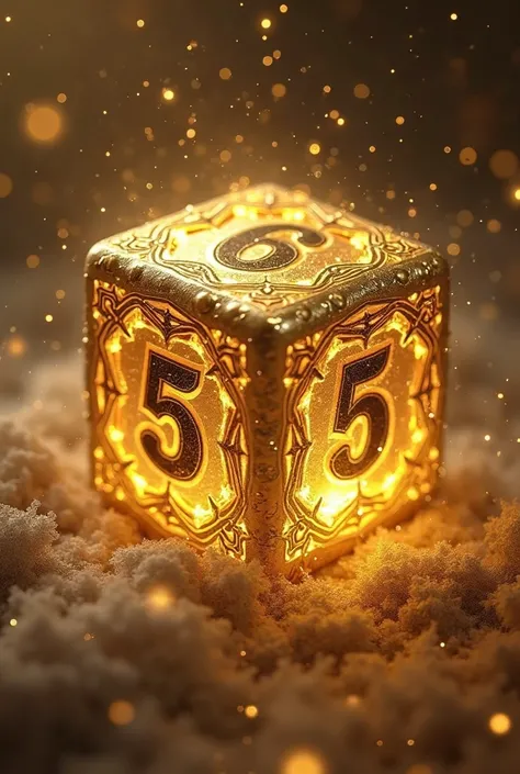 A shiny gold dice with number 6 and number 5