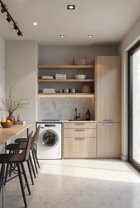 2 washing machines and 2 dryers I want a folding counter embedded in the wall to fold clothes on the left side of the wall a ser...