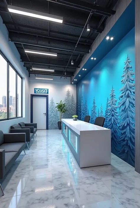 create an image of entire decore design of youssef center that provide internet service and cctv and alarm systems and install s...