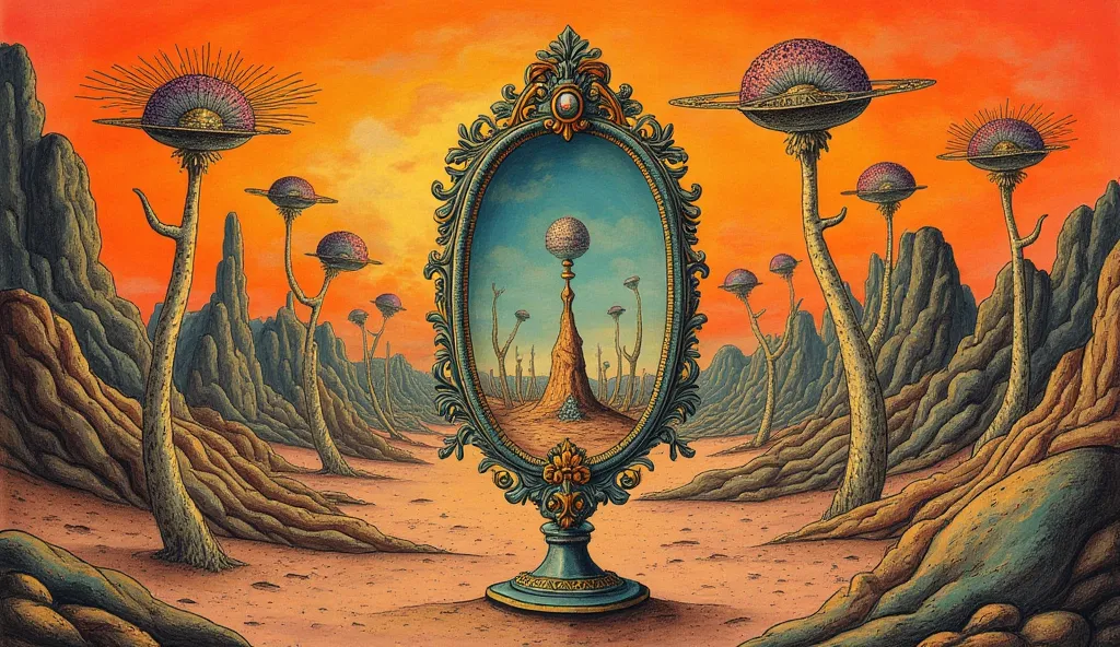 The overall tone is vintage and suggestive of metaphysical ideas.
(colors: purple, yellow, blue, green, orange, brown black)
...