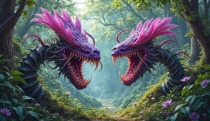 purple carnivorous flowers in the forest art