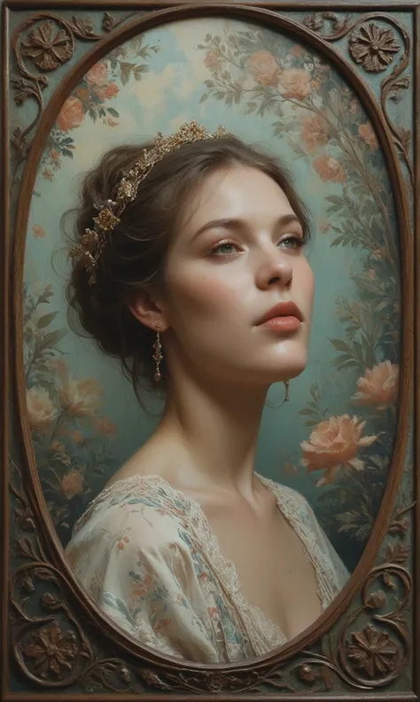 captivating oil painting focusing on the theme of a sensual woman, deeply influenced by the elegance of Art Deco, the organic fo...