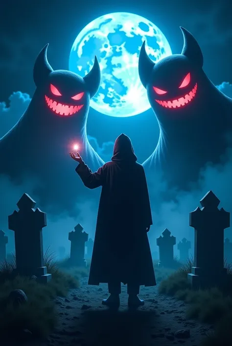 , shrouded in darkness , a mysterious character stands in the middle of a strange night scene, surrounded by swirling shadows. L...