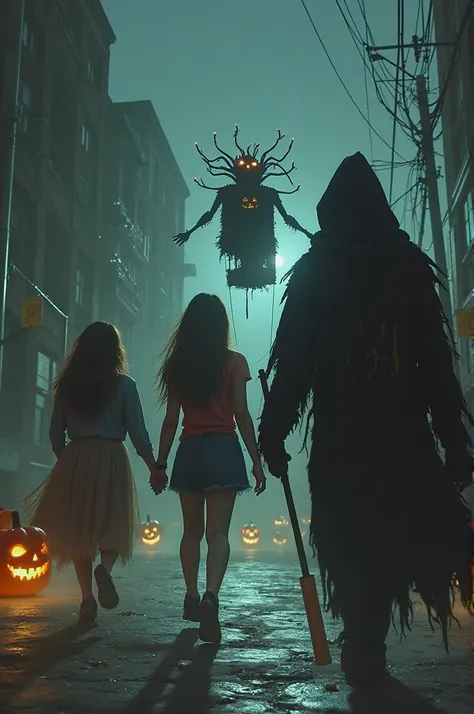 Three agers are attacked after they left a Halloween party, by monsters that look like puppets. On an unknown street, but at the...