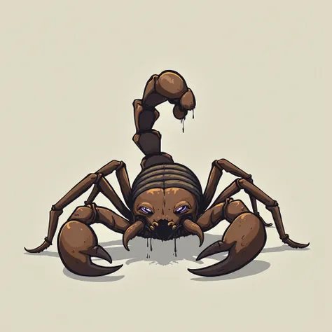 Create a cartoon scorpion that's sad in the png even style