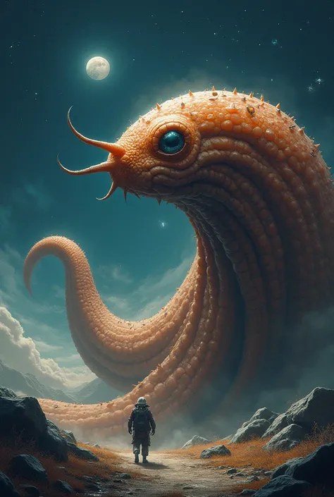 Create an image of a giant slug in space for a science-fiction space RPG where that slug is pumped up and is a great old slow pe...