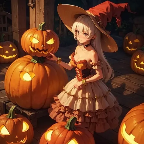pumpkin head, pumpkin monster, And the beautiful witch who is going to the dance,