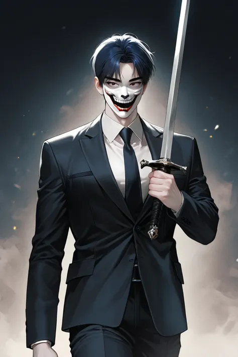 draw me manhwa man, 1man, solo, detailed texture, detailed feature, hd quality, masterpiece, age boy, pale skin,Wearing a joker...
