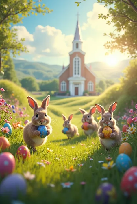 Create an imagine best qualitty about easter, showing rabbits eggs and mix it with traditional and christian traditions