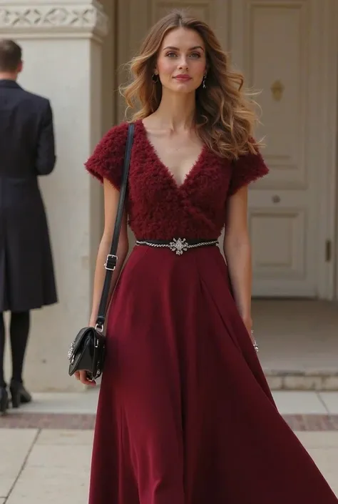 ( my hair making a simple hair style , I did a light make up , then get a Dark red dress with wool on top, with black regular h...