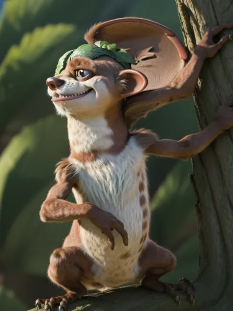 (buckminster:1.1), weasel, leaf eyepatch, wide eyed, weasel, composition, proportions, high-angle view, toothy grin, wide eyed,...