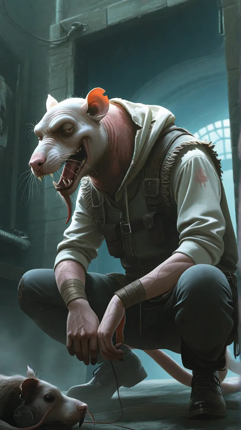 Rick Pepinillo (from the series Rick and Morty) killing against rats in the sewers